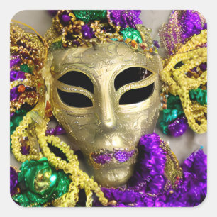 Lila und goldene Beads Masquerade Mardi Gras Quadratischer Aufkleber