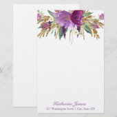 Lila und goldene Blume Personalisiert Briefpapier (Vorne/Hinten)