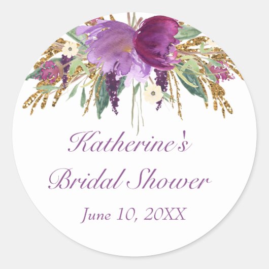 Lila und goldene Blume Rundaufkleber Runder Aufkleber (Vorderseite)