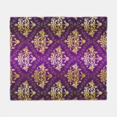 Lila und goldene Blumen-Damaskus-Muster Fleecedecke (Vorderseite (Horizontal))