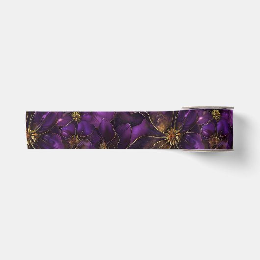 Lila und goldene Blumen Satinband (Vorderseite)