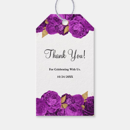 Lila und goldene blumengeschenkte Tags Geschenkanhänger (Vorderseite)