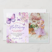 Lila und goldene Blumenschmetterlinge Geburtstagsg Dankeskarte (Vorderseite)
