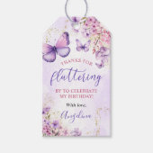 Lila und goldene Blütenschmetterlinge 1. Geburtsta Geschenkanhänger (Vorderseite)