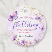 Lila und goldene Blütenschmetterlinge 1. Geburtsta Geschenkanhänger (Vorderseite)