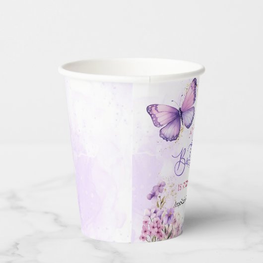 Lila und goldene Blütenschmetterlinge 1. Geburtsta Pappbecher (Rechts)