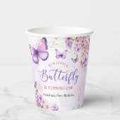 Lila und goldene Blütenschmetterlinge 1. Geburtsta Pappbecher (Vorderseite)