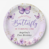 Lila und goldene Blütenschmetterlinge 1. Geburtsta Pappteller (Vorderseite)