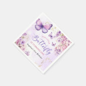 Lila und goldene Blütenschmetterlinge 1. Geburtsta Serviette (Ecke)