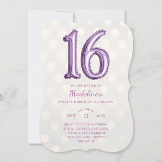 Lila und goldene Bokeh und Imitate Foil 16. Geburt Einladung