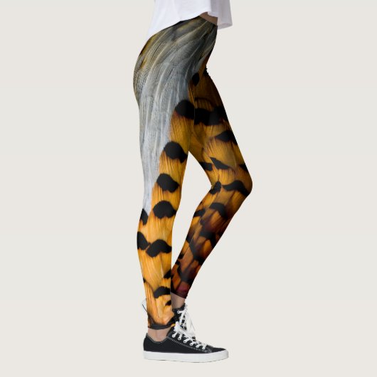 Lila und goldene Brown-Fasan-Federn Leggings (Rechts)