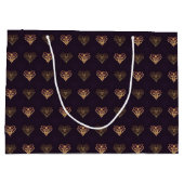Lila und goldene dekorative Herzen Gemustert Große Geschenktüte (Rückseite)