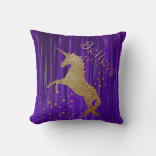 Lila und goldene Einhornwurfkissen Kissen