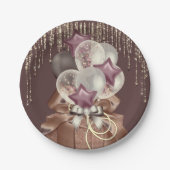 Lila und goldene Feier Pappteller (Vorderseite)