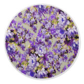 Lila und goldene Flora Keramikknauf (Vorderseite)