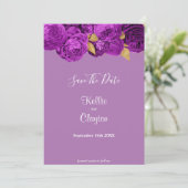 Lila und goldene Flora Save the Date (Stehend Vorderseite)