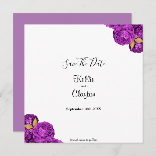 Lila und goldene Flora Save the Date (Vorne/Hinten)