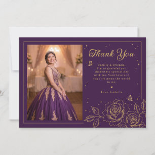 Lila und goldene florale Quinceañera