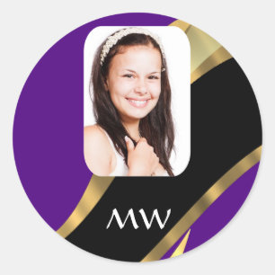 Lila und goldene Fotovorlage Runder Aufkleber