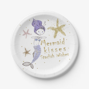 Lila und goldene Glitzer Mermaid Birthday Party Pappteller