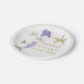 Lila und goldene Glitzer Mermaid Birthday Party Pappteller (Schrägansicht)