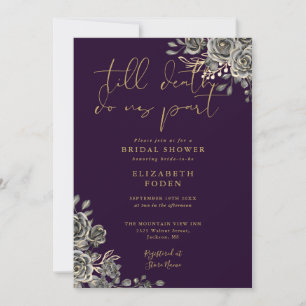 Lila und goldene gotische Rosen Floral Hochzeitsdu Einladung