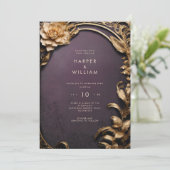 Lila und goldene Hochzeit Einladung (Stehend Vorderseite)