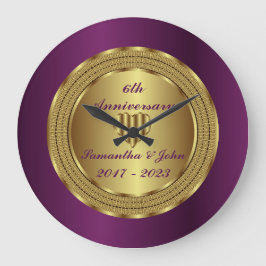 Lila und goldene Hochzeit zum 6. Mal Große Wanduhr