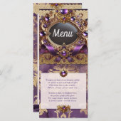Lila und goldene Hochzeitskarte Menükarte (Vorne/Hinten)
