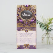 Lila und goldene Hochzeitskarte Menükarte (Stehend Vorderseite)