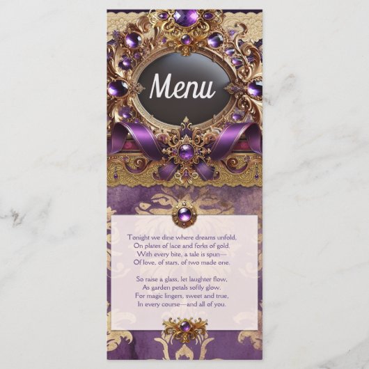 Lila und goldene Hochzeitskarte Menükarte (Vorderseite)