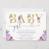 Lila und goldene Imitate Folie Blütendusche Girl Einladung (Vorderseite)