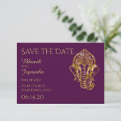 Lila und goldene indische Hochzeit retten das Datu Save The Date (Stehend Vorderseite)