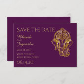 Lila und goldene indische Hochzeit retten das Datu Save The Date (Vorne/Hinten)