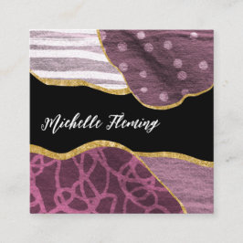 Lila und goldene Leinenstoffe QR-Code Quadratische Visitenkarte