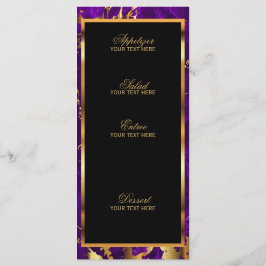 Lila und goldene Marmor - Menü Menükarte (Rückseite)