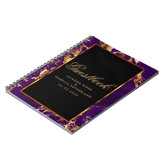 Lila und goldene Marmor und Schwarz - Gästebuch Notizblock (Linke Seite)