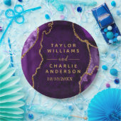 Lila und goldene Marmorhochzeit Pappteller (Party)