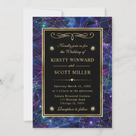 Lila und goldene Midnight Crystal Galaxy Wedding Einladung