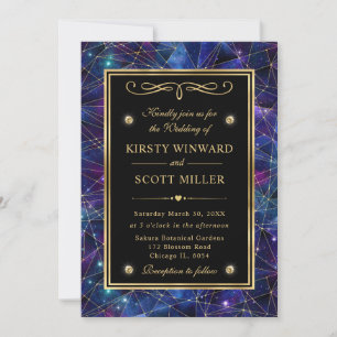 Lila und goldene Midnight Crystal Galaxy Wedding Einladung