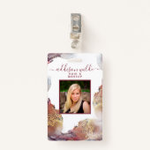 Lila und goldene, moderne Flüssig-Aquarellsalon ID Ausweis (Vorderseite mit Klammer)