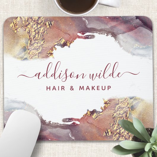 Lila und goldene, moderne Kunst Flüssige Aquarellf Mousepad