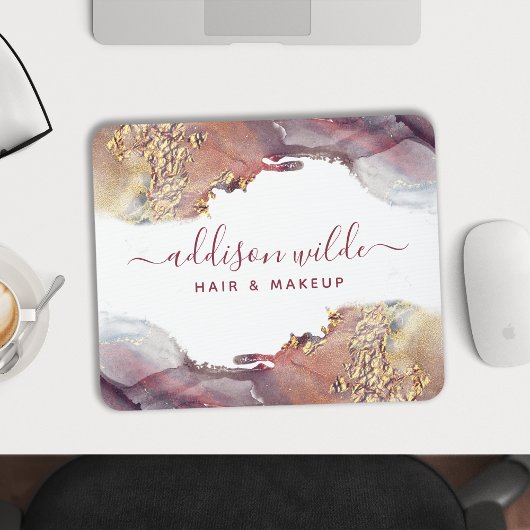 Lila und goldene, moderne Kunst Flüssige Aquarellf Mousepad