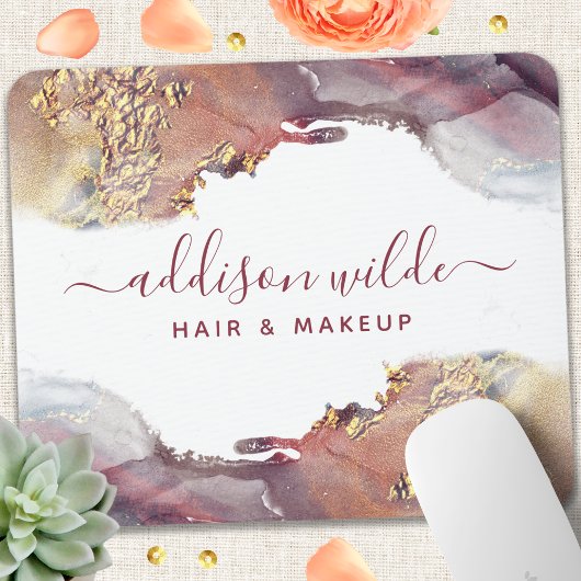 Lila und goldene, moderne Kunst Flüssige Aquarellf Mousepad