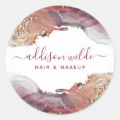 Lila und goldene, moderne Kunst Flüssige Aquarellf Runder Aufkleber (Vorderseite)