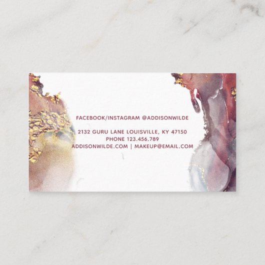 Lila und goldene, moderne Kunst Flüssige Aquarellf Treuekarte (Rückseite)