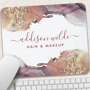 Lila und goldene moderne Kunst Flüssigwasserfarbe  Mousepad