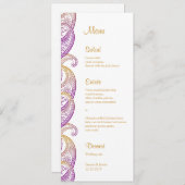 Lila und goldene Paisley Wedding Menükarte (Vorne/Hinten)