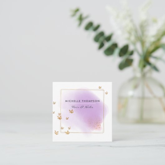 Lila und goldene Pinselstriche - Visitenkarte (Stehend Vorderseite)