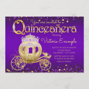 Lila und Goldene Prinzessin Quinceanera Einladung